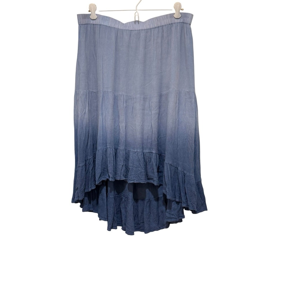 Blue Ombré Ruffled Tiered Hi Low Skirt L Country Cottage Romantic